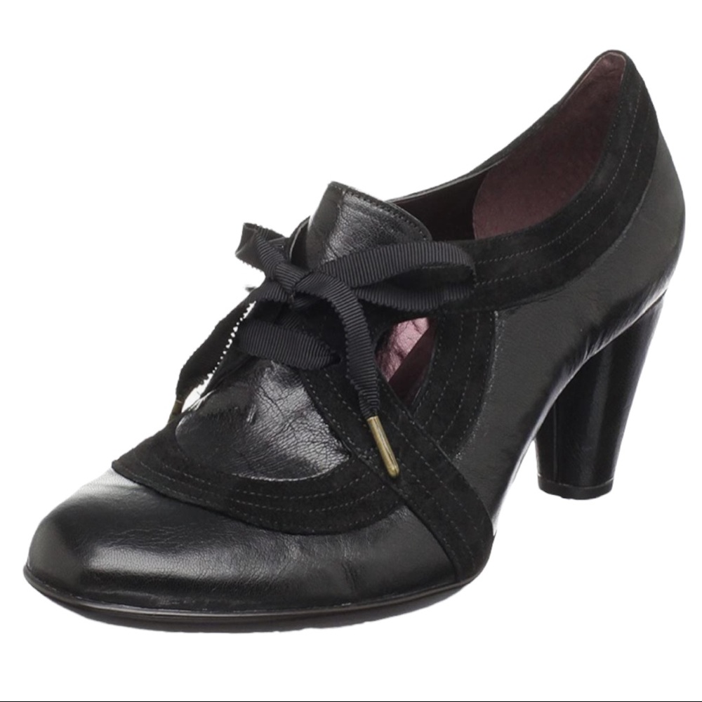 INDIGO BY CLARKS Black Leather Oxford Heels Shoes 8
